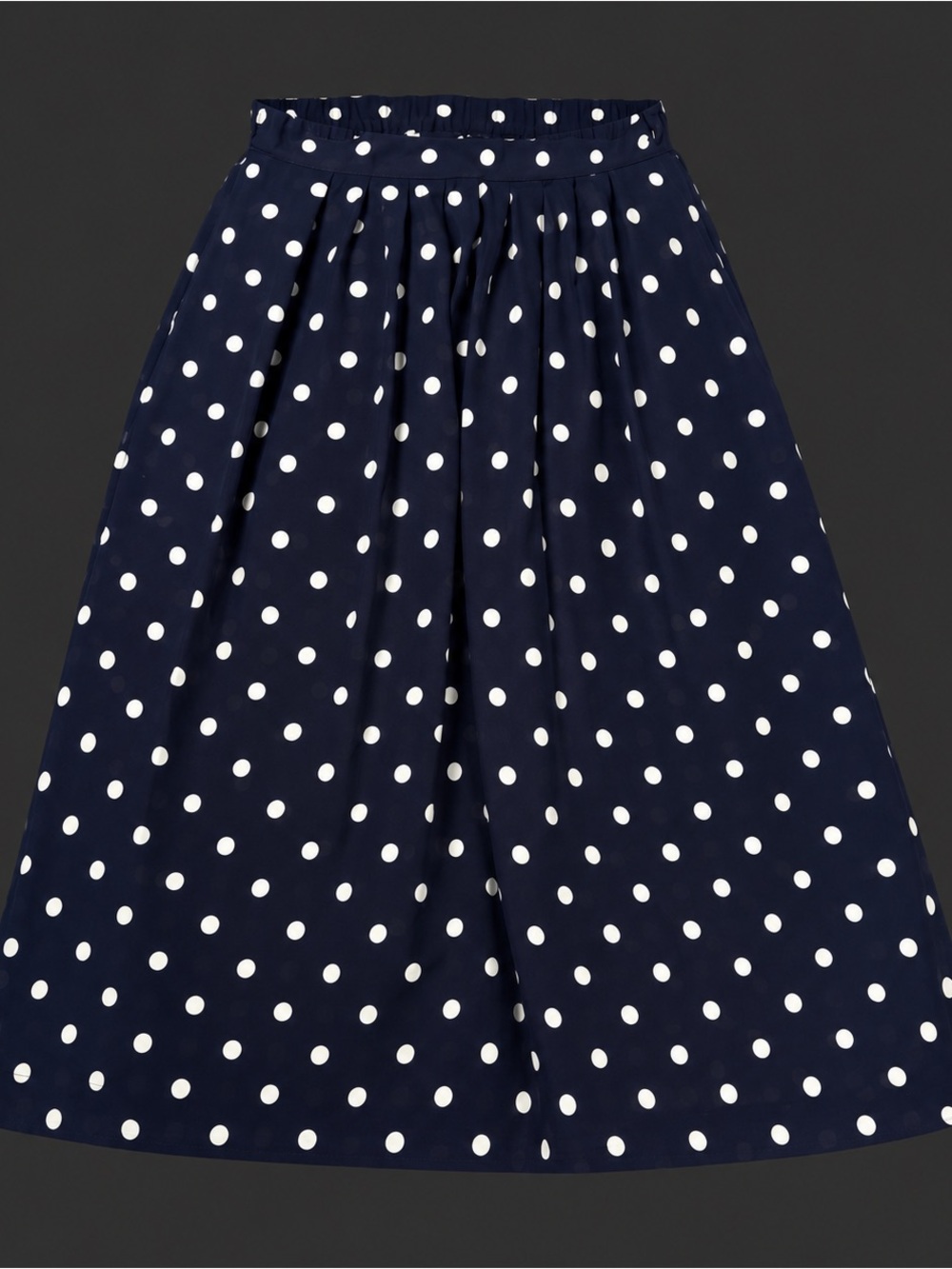 Classic Navy Polka Dot Midi Skirt - White Dot Pattern